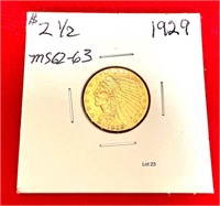 1929 $2.50 U.S Indian Head Gold Coin (MS 62- 63)