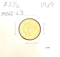 1929  $2.50 U.S Indian Head Gold Coin (MS 62- 63)