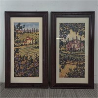 2x Folk Landscape Art Prints, Framed