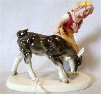Hertwig Katzhutte Porcelain Girl & Calf Figurine