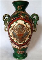 Antique Japanese Moriage Double Handle Eagle Vase