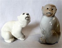 Porcelain Polar Bear and Monkey Figurines