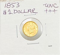 1853 $1 Gold Coin (UNC)+++