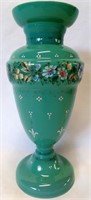 Large Handpainted Green Bristol Glass Vase