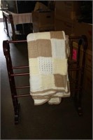 Wooden Towel Rack & Afghan, Needs Tightening
