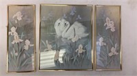 Swan and flower framed 3 print set