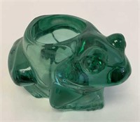Green glass frog candle holder