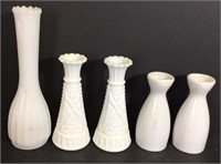 5 Mini White Ceramic Vases
