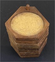 Set of 9 wooden coasters with holder
