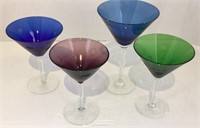 Lot of 4 assorted  jewel tone martini glasses