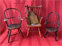 3 miniature wooden chairs and set of 3 wooden