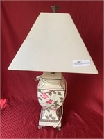 Floral painted composite lamp with shade, 29"