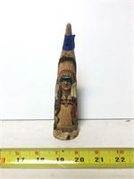 Carved Native American Horn, 9" tall