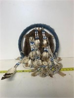 14" beaded fur and feather dream catcher
