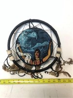 14" Black and blue eagle dreamcatcher w/ feathers