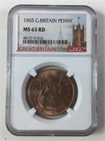 1965 Great Britain Large Copper Penny NGC MS 63 D