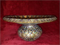 Vtg Ornate Brass Enameled Spittoon w/ Lid - India?