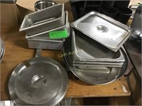 Assorted lot of stainless steel inserts and pans