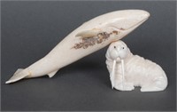 Inuit Carved Walrus & Whale Sculptures, 2