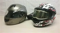 Two Motorcycle Helmets Sz XS & L With 1 Protector