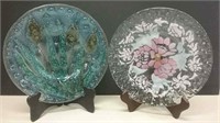 Two Art Fused Glass Plates 9.5" Diameter