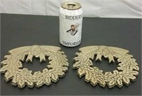 Two Brass Holiday Wreath Trivets