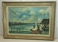 Signed Oil Seascape On Board Painting 44x33"