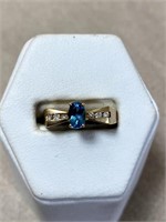 Brand New 10KT Gold Blue Topaz and Diamond Ring