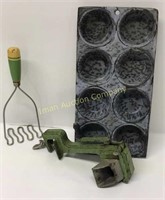 Pea Sheller, Tin Muffin Pan, Masher