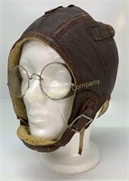 WWII Era Pilot’s Leather Cap, Glasses, Manq Head