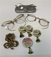 Moberly Centennial Pins, Vintage Ladies Glasses