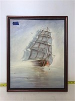 17" x 22" Ship Picture on Canvas in Frame