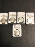 5 - 1885, 87, 89, 96 Graded Morgan Dollars