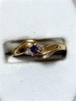 Brand New 10KT Gold Amethyst And Diamond Ring