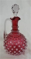 Beautiful Cranberry Hobnail Blown Glass Creut