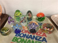 (9) Assorted Art Glass Paperweights