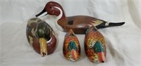 Lot of 4 Solid Wooden Decorative Duck Decoys