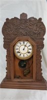 U.S.A. Made Wood Carved Mantle Clock & Key