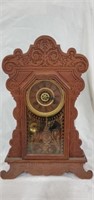Vintage Waterbury Wood Carved Mantle Clock & Key