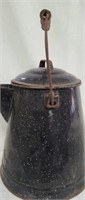Vintage black speckled enamel ware pitcher