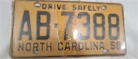 North Carolina 1958 license plate