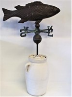 Fish Weathervane and Painted Stoneware Churn