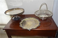 3 Pcs. Silverplate - Cakestand, bread basket;