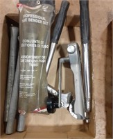 Conduit box cutter and tubing benders