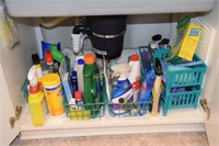 Kitchen supplies & Bowls under sink;