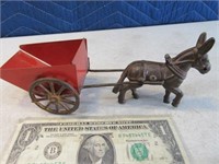 Early 8" Cast Iron Horse Drawn Donkey w/ Cart Toy