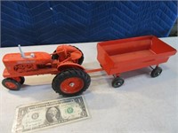 Vtg Orange Allis Chalmers Tractor & Wagon Toy NICE