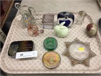 Lot: Glass Paperweights & Figurine
