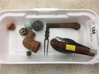 Camp Knife, Marbles, Pipe