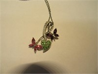 Pretty .925 Butterfly tricolor Pendant & Necklace